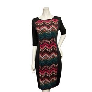 Signature Sangria Black Abstract Chevron Body Sculping Dress Size 4